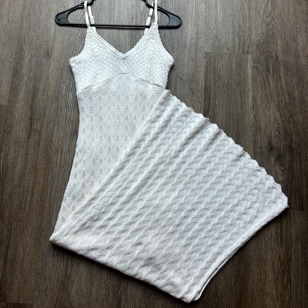 White knit maxi dress with chevron pattern from Hollister